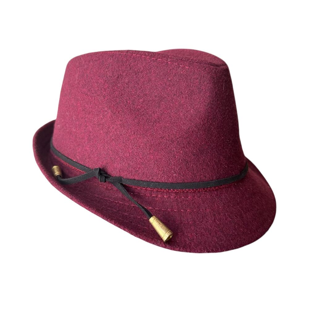 Short Brim Felt Fedora Hat Women’s One Size Burgundy